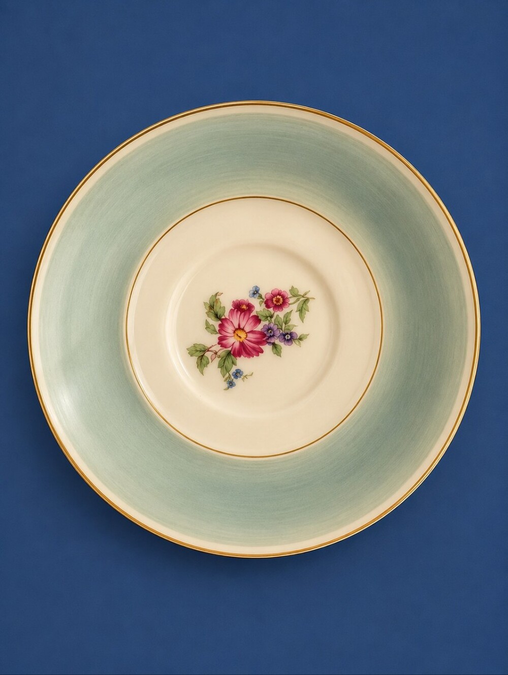 3/$30 EDGERTON Vintage Porcelain Pastel Teal Floral Saucer Decorative Plate